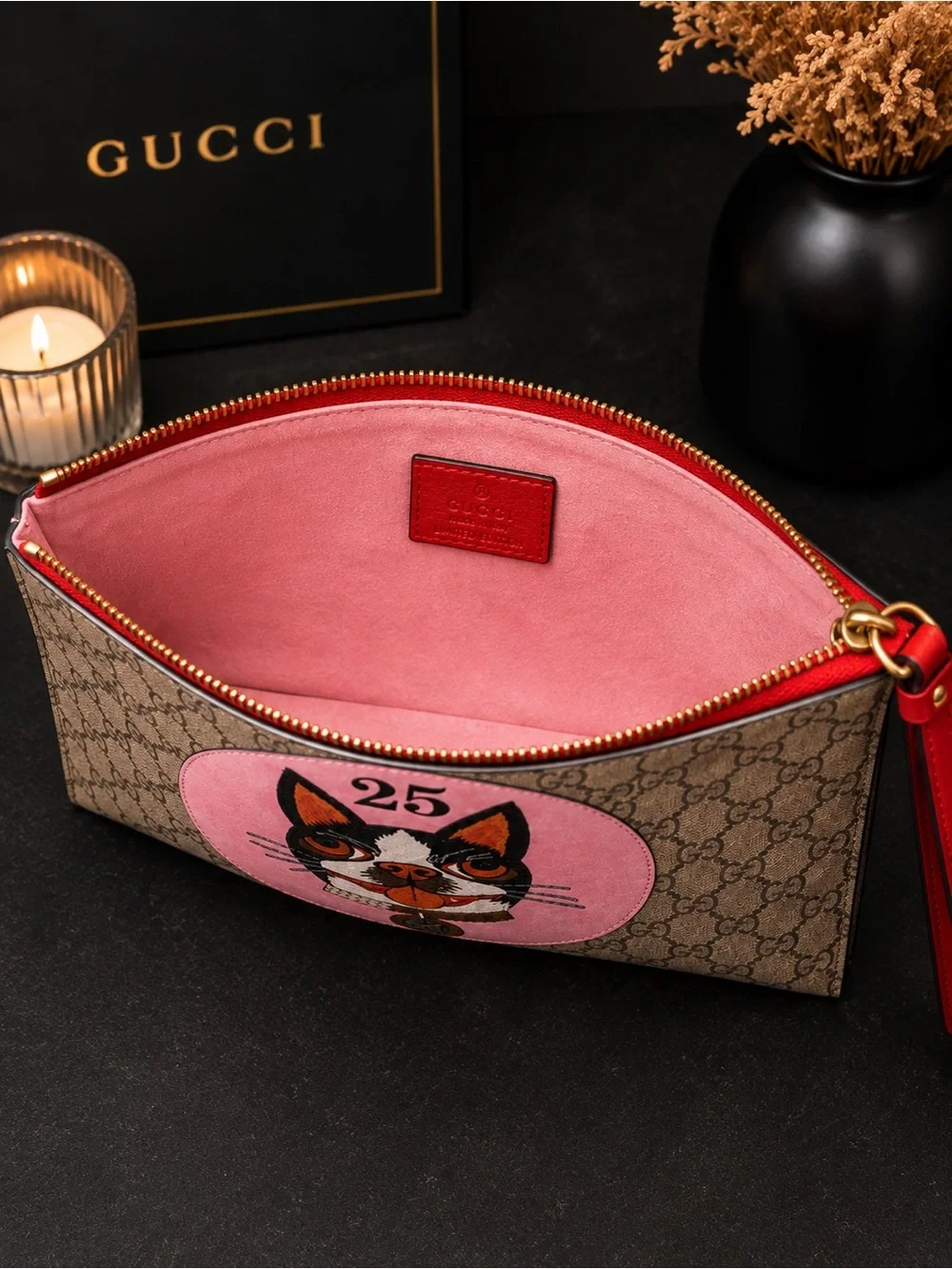 Gucci GG Supreme Clutch Limited Edition Year of the Dog - Boston Terrier Supreme